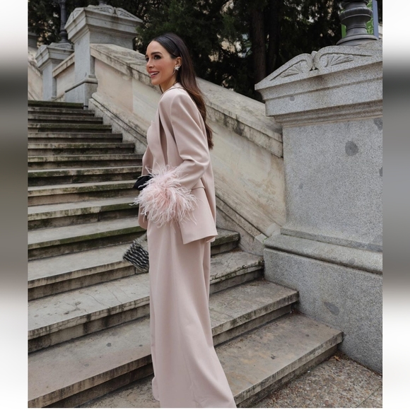 Zara 2 Pc Set Wide Leg Pants & Bustier Beige Pink Bloggers Favorite - Picture 2 of 14